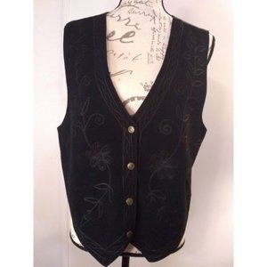 Vintage AGAPO Collection Leather Embroidered Black Vest medium